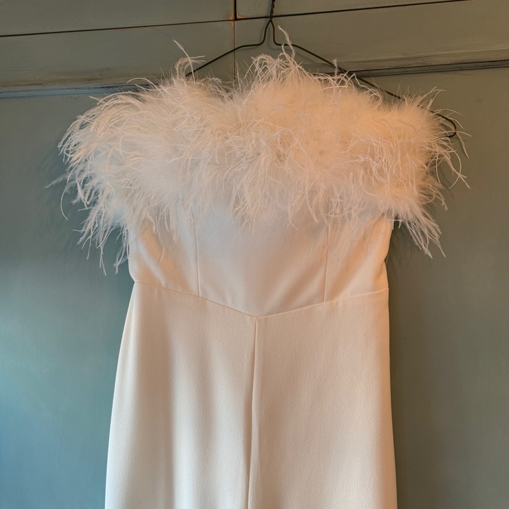 NADINE MERABI White Feather Strapless Jumpsuit - Picture 11 of 13